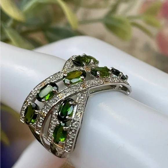 2.22ct Tsavorite & Sapphire Silver Ring 925  size 8 - Picture 7 of 12